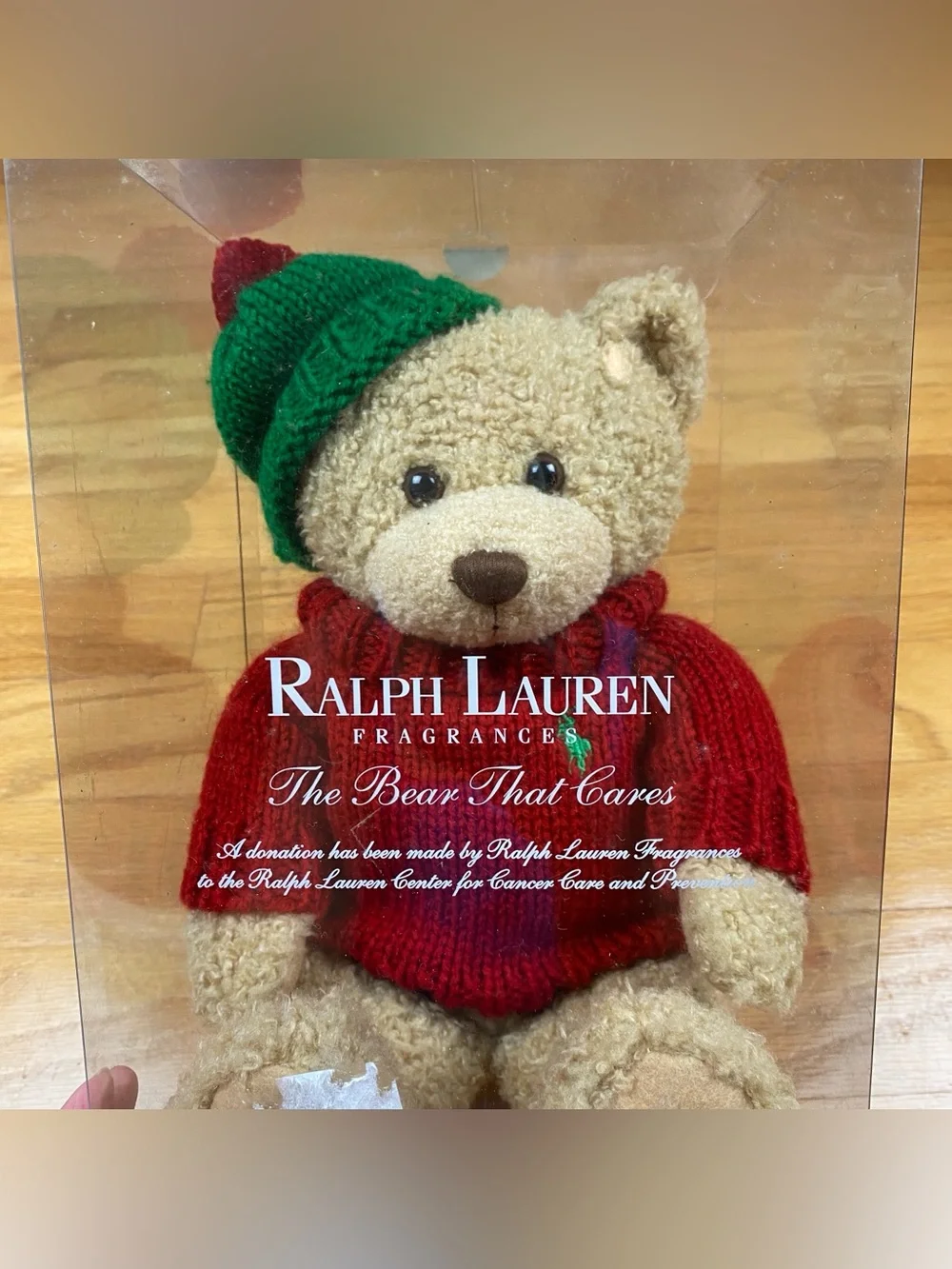 Vintage Polo Ralph Lauren Fragrance Plush Bear Red Sweater Green Knit Hat 2006